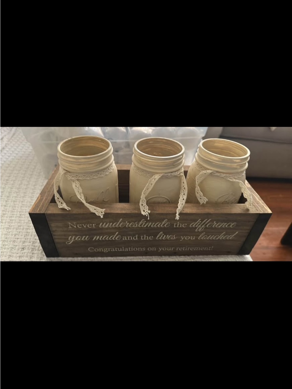 Rustic Cream Mason Jar Set with Wooden Crate Retirement
